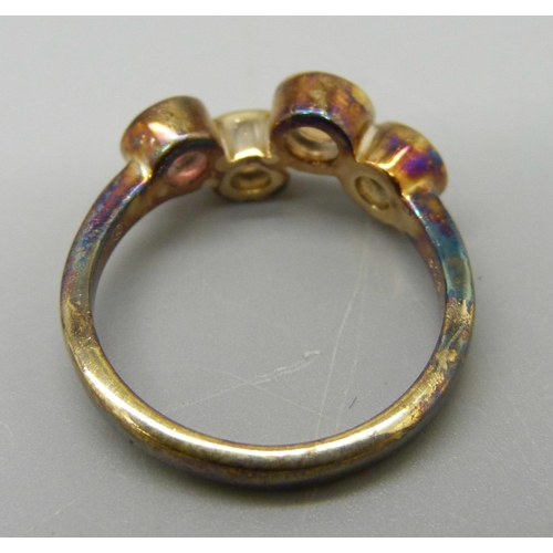 1049 - A silver gilt multi-coloured Songea sapphire ring, L