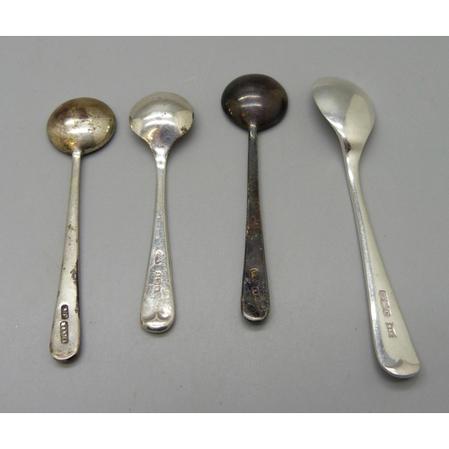 1093 - Four silver condiment spoons