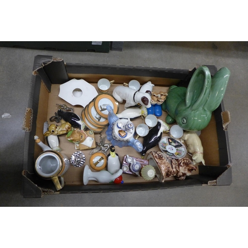 1116 - Two boxes of assorted decorative items  including oil lamps and a large green rabbit **PLEASE NOTE T... 