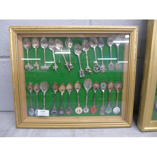 1127 - Two framed collections of collectors spoons, approximately 70 in total **PLEASE NOTE THIS LOT IS NOT... 