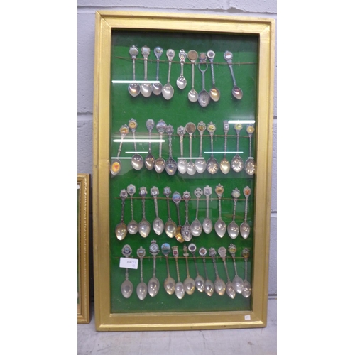 1127 - Two framed collections of collectors spoons, approximately 70 in total **PLEASE NOTE THIS LOT IS NOT... 