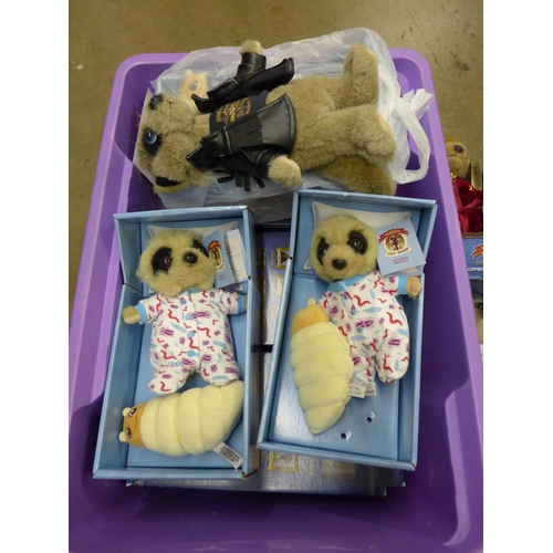 1128 - A collection of fourteen Meerkat toys including three babies, Aleksander, Maiya, Vassily and Sergei ... 