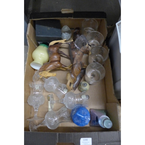 1142 - Three boxes of assorted items including demi-johns, Capodimonte figures and mixed glassware **PLEASE... 