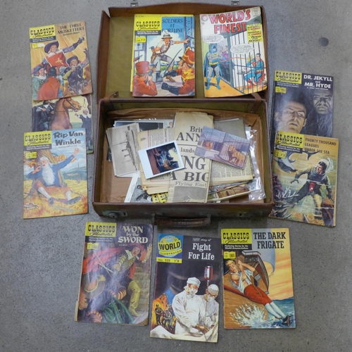 717 - A case of comics including Worlds Finest, Classics Illustrated, etc.