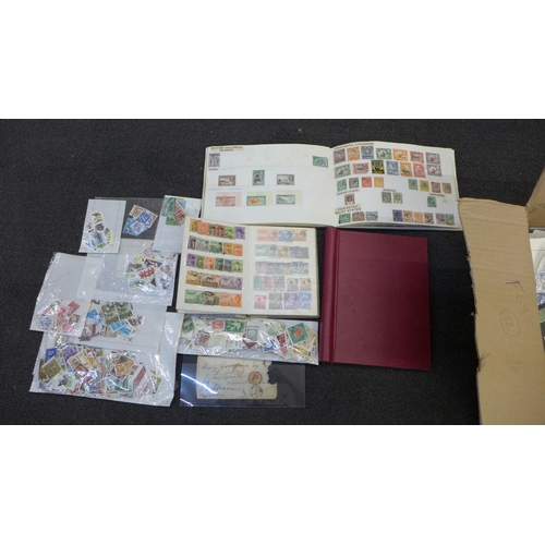 754 - Stamps; a box of stamps, covers, etc., loose and in albums