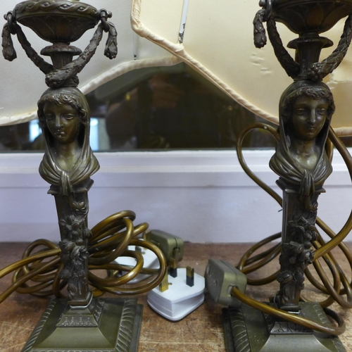 779 - A pair of French bronze table lamps, converted