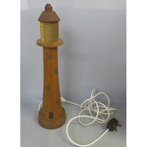 795 - A wooden lighthouse lamp, 45.5cm