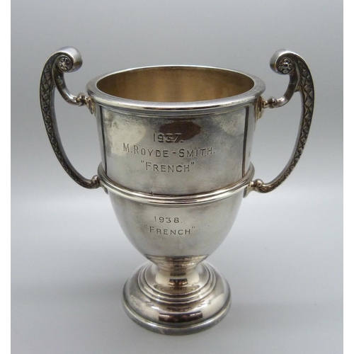 813 - A heavy silver trophy, Arthur Martin Parsons & Frank Herbert Parsons, 1937 trophy, with Elstree Priv... 