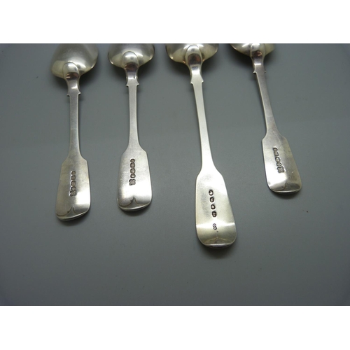 831 - Four Victorian silver spoons, 235g, (3+1)