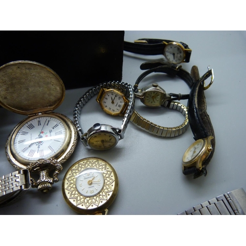 861 - Assorted wristwatches including Favre Leuba in an old Navy tin (marked inside)