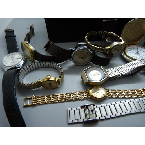 861 - Assorted wristwatches including Favre Leuba in an old Navy tin (marked inside)