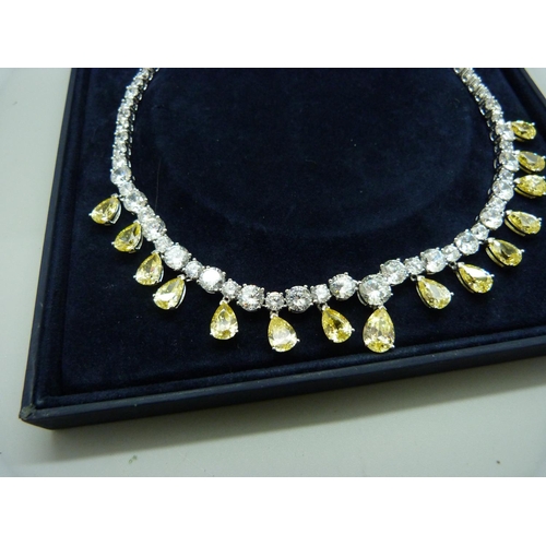 872 - A white and yellow stone necklace in original box by Attwood