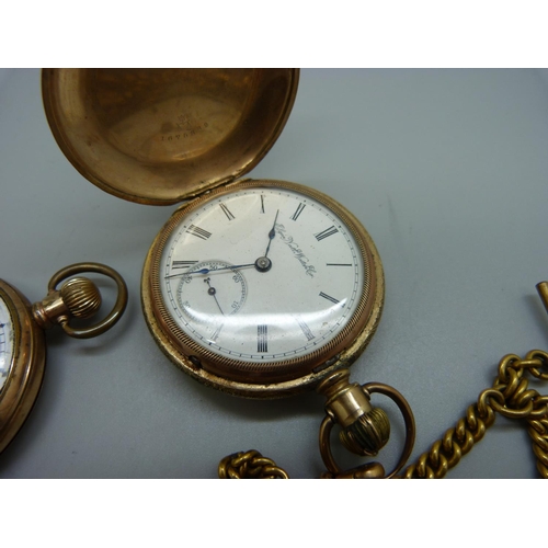 890 - Two gold plated pocket watches, one Elgin with Albert chain