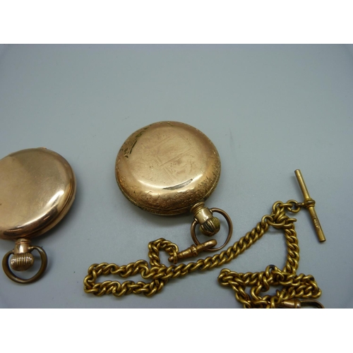 890 - Two gold plated pocket watches, one Elgin with Albert chain