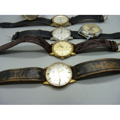 944 - Six gentleman's wristwatches; Tissot, Avia, Accurist, Gradus, Montine and Marina, a/f