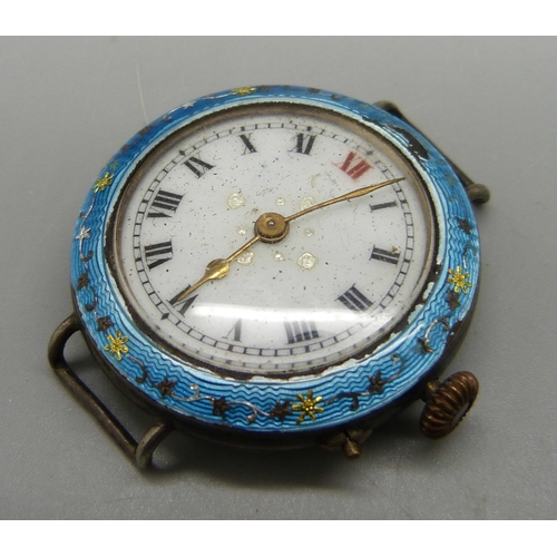 947 - A lady's silver wristwatch and a silver and enamel wristwatch, enamel a/f