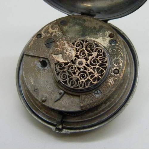 953 - A silver pair cased Masonic pocket watch, Birmingham 1812, dial chipped, a/f