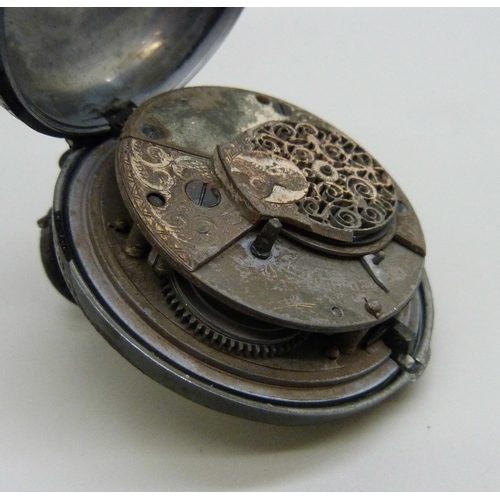 953 - A silver pair cased Masonic pocket watch, Birmingham 1812, dial chipped, a/f