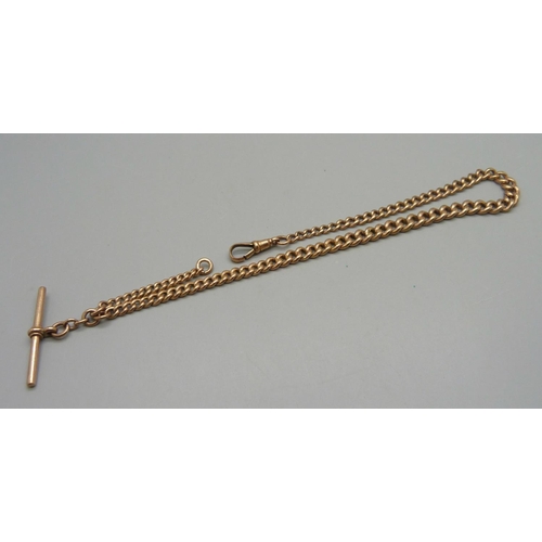 975 - A 9ct gold Albert watch chain, with original T-bar and clip, 29.3g, 32.5cm to the T-bar