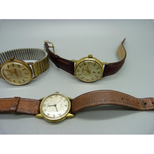 987 - Three gentleman's wristwatches; two Lanco and a Rotary