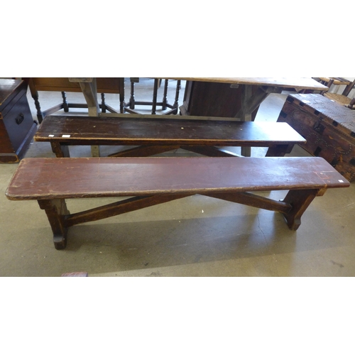 221 - A pair of Victorian oak benches