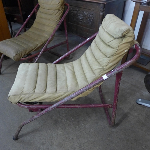 227 - A pair of folding WWII military glider seats converted to hanger seats from RAF Lashenden Airfield