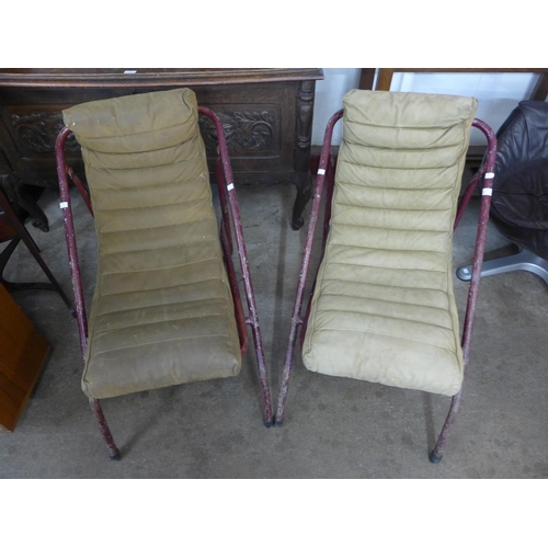 227 - A pair of folding WWII military glider seats converted to hanger seats from RAF Lashenden Airfield