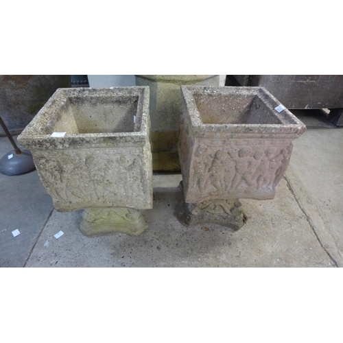 246 - A pair of concrete planters on stands and a Victorian crown chimney pot, a/f