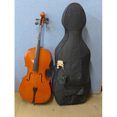 254 - A cased cello and bow