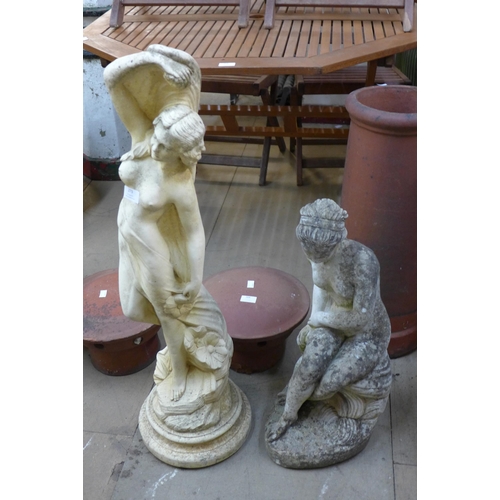 273 - Two concrete garden figures of female nudes bathing