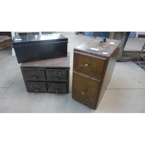 276 - A Shaw Walker of London oak sewing box, a small mahogany table top bank of drawers and one other