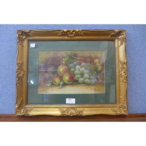 280 - Evelyn Chester ( British, 1875 -1929) Still life of apples and grapes, oil,  signed, framed