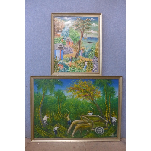 282 - Two African landscapes, oil on canvas, indistinctly signed, framed