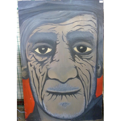 296 - A large portrait of Frankenstein, oil on board, unframed and a Jennifer Edward print of R.M.S Titani... 