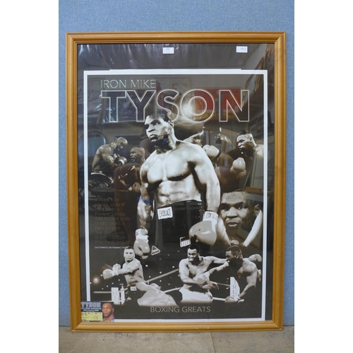 298 - A large framed Mike Tyson poster, with a fight ticket, dated 29th January 2000 at the M.E.N. Arena M... 