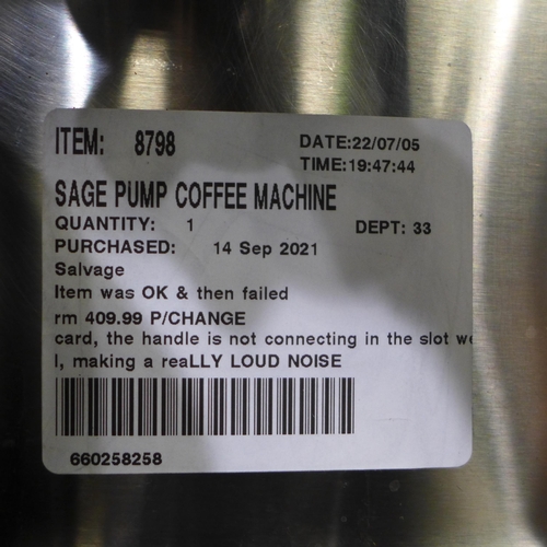 3276 - Sage Pump Coffee Machine , Original RRP £449.99 + vat   , (258-382)   * This lot is subject to vat