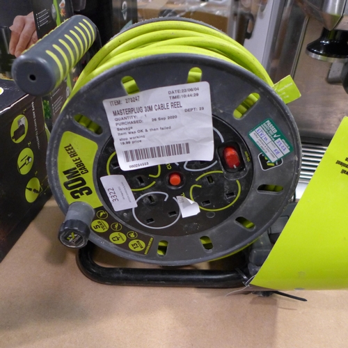 3322 - Masterplug 30m Cable Reel With Bracket, (258-101)   * This lot is subject to vat