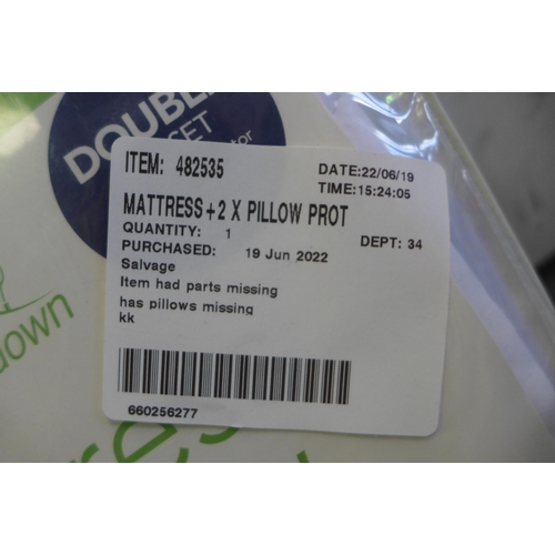 3424 - Snuggle Down Mattress+ 2X Pillow Protector Set (Double), (258-233)   * This lot is subject to vat