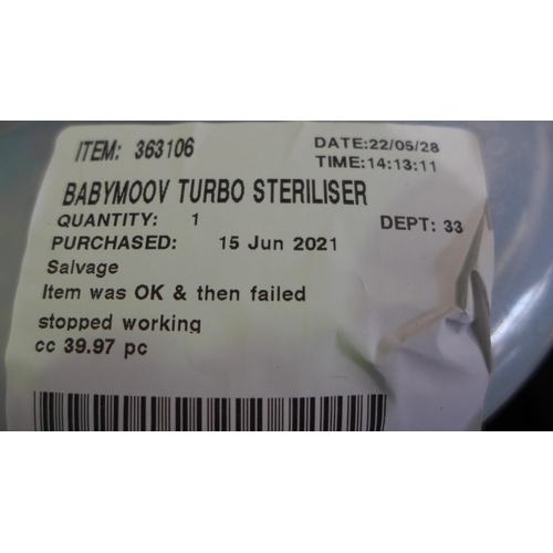 3086 - Babymoov Turbo Steriliser (model:- A003106_UK), (258-49)   * This lot is subject to vat