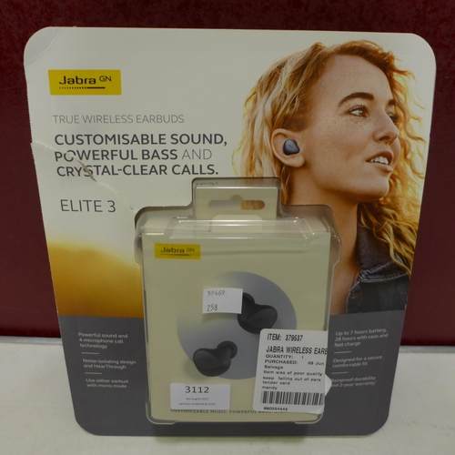 3112 - Jabra Elite 3 Wireless Earbuds, (258-109)   * This lot is subject to vat