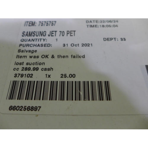 3135 - Samsung Jet 70 Pet Vacuum Cleaner with battery and charger, original RRP £289.99 + VAT, (258-302)   ... 