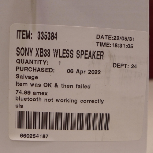 3241 - Sony XB33 Wireless Speaker (model:- SRSXB33B.CE7), (258-75)   * This lot is subject to vat