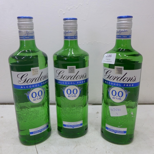 2186 - Gordons Gin 0% alcohol bottles (3 x 70cl)