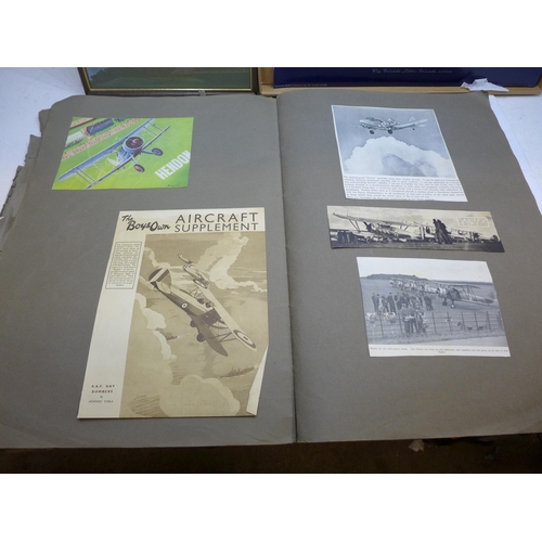 2202 - Aeroplane memorabilia including old magazines, a picture, plans and prints including pre-war