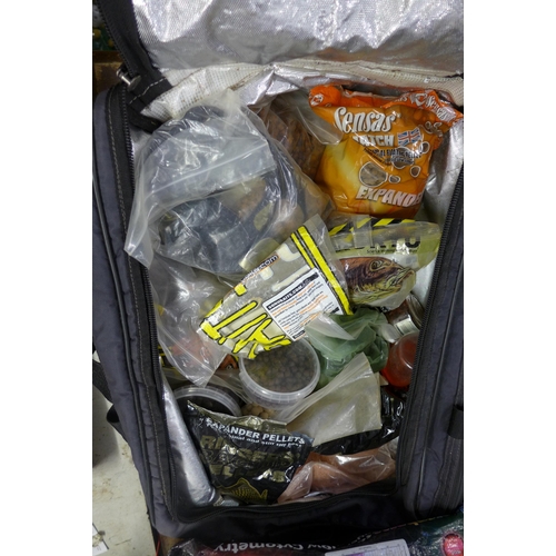 2163 - A Preston hard case bait bag, fully loaded with bags of pellets, ground bait, etc. A box of terminal... 