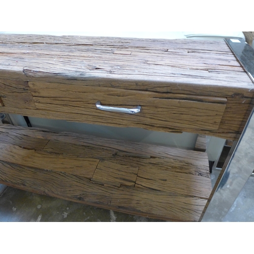 1377 - A hardwood and steel console table * this lot is subject to VAT