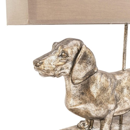 1448 - A large silver Dachshund lamp with grey shade, H 48cms x W 60cms (66692877)   #