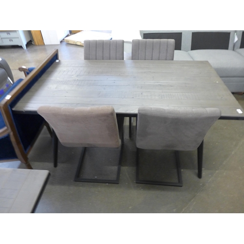 1475 - A grey timber and steel dining table and four chairs - faded chairs