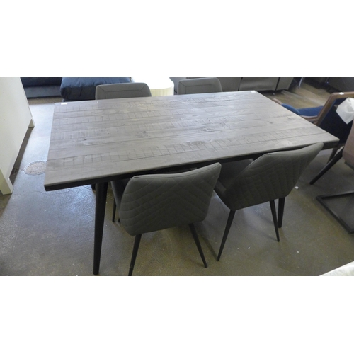 1479 - A grey timber and steel dining table and four chairs - scuffed chairs