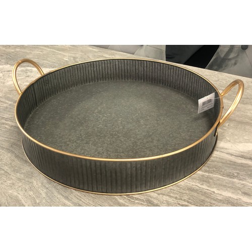 1480 - A galvanised metal tray with contrasting metal gold finish handles 53cm (369944340)